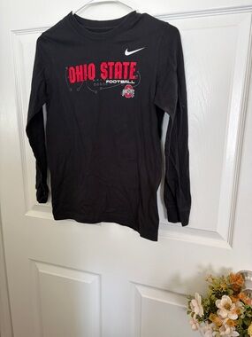Nike Black Long Sleeve Ohio State Football Tee with Red Logo